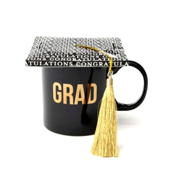 Gartner Studios Black Coffee Mug with Gold Foil 'GRAD' Gift Mug Cap Tassle 36706 - Picture 1 of 6